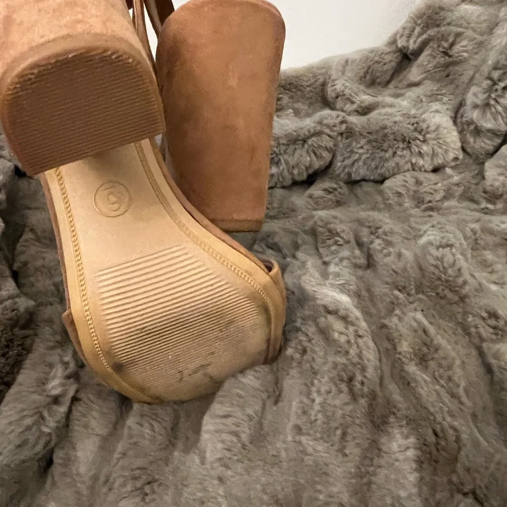 Tan Suede Heeled Strap Shoes - Picture 6 of 6